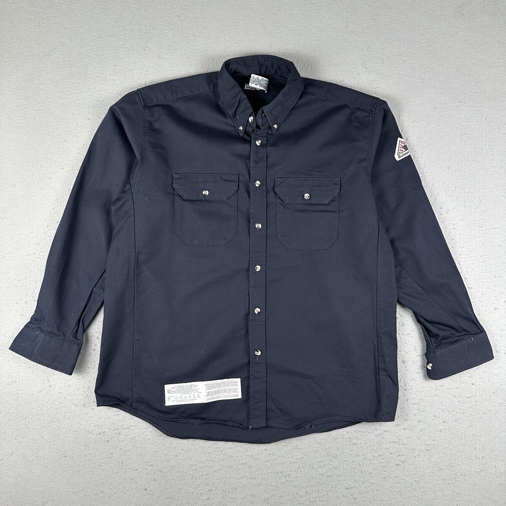 Bulwark FR Button Down Shirt Men's Larg Reg Blue Fire Resistant Workwear Arc